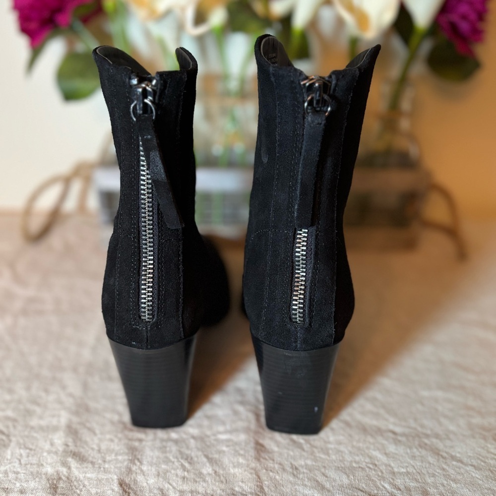 Zara Cowboy Split Suede Leather Heeled Ankle Boots Black Size 36 UE, Size 6 US. - Picture 3 of 14